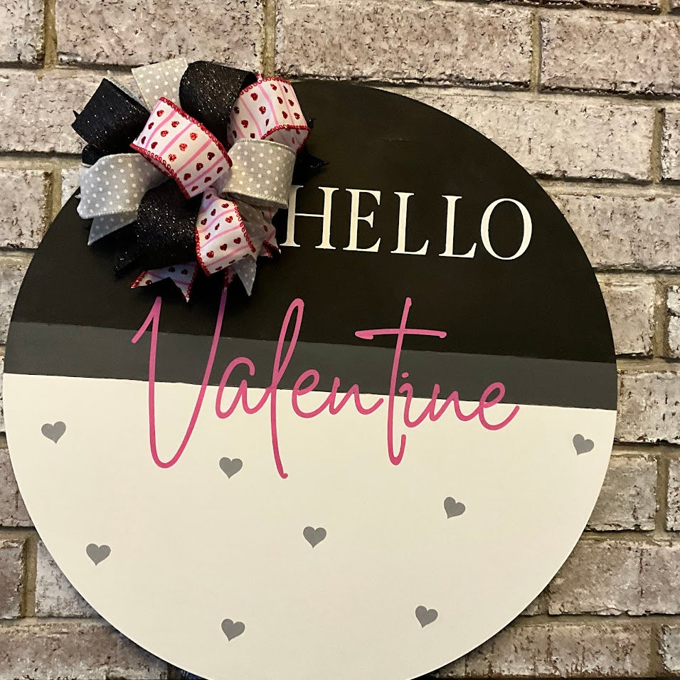 Hello Valentine 18 Inch Round Door Sign